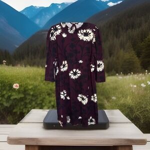Ann Taylor Factory Burgundy Floral Print Dress – Women's XL Smocked Neckline